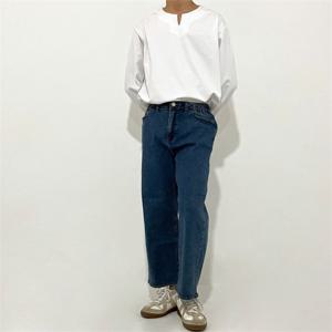 [582] 8부 밴딩 데님 청 세미 와이드 팬츠 연청 진청 바지