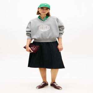 플레어 데님 미디 스커트
