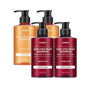 쿤달 쿤달 카페인 탈모샴푸 화이트머스크 500ml x2개+맥주효모 탈모샴푸 허브민트 500ml x2개