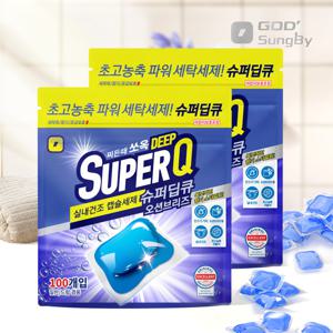 슈퍼딥큐 오션브리즈 100개입+100개입 캡슐세제 대용량 고농축 실내건조 드럼 일반 겸용 세제