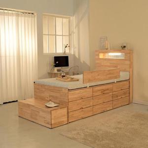 브래티 킹 1600 3단 수납형 LED 침대 참죽 원목 프레임