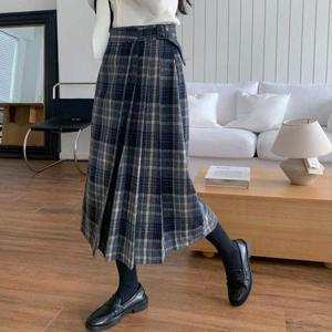 [신상오픈런]체크치마 벨트 a라인 플레어 울스커트