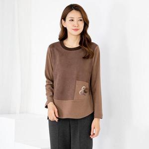 엄마옷 라운드 스웨이드배색 긴팔티셔츠 511BMN098 중년여성/50대/60대/마담/빅사이즈/할머니옷