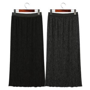 [허밍퍼플]여성용 2773-프리트 롱 스커트 세련된 주름 셔링 치마 오버 플러스 빅사이즈 여성의류