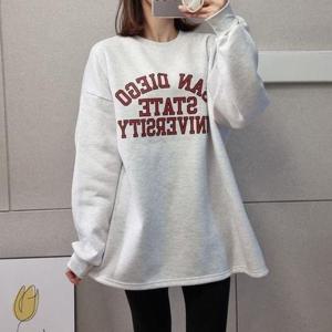 [시크빈]샌디레터링기모 라운드박스 긴팔롱티셔츠 겨울원피스 여성데일리 빅사이즈 루즈핏 면캐주얼