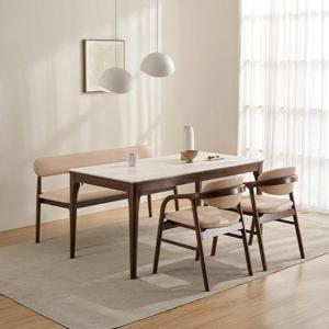 [삼익가구]오벤느 포세린 통세라믹 4인용 와이드 원목 1600 식탁세트(벤치1+의자2)