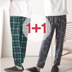 2종세트 남여 체크 심플 피치 기모 팬츠 파자마 이지웨어 홈웨어
