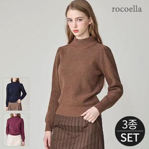 [로코엘라][로코엘라] 플로 메리노울 여성 모크넥 니트 3종세트