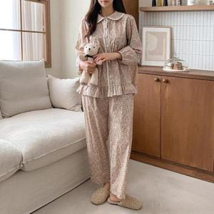 [브이와이][VY] 여자 레이스 꽃무늬 긴바지 잔주름 실내복 롱슬리브 잠옷세트_11113787_588847