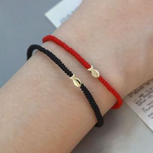 14K 골드 행운의 물고기 스트링 팔찌 매듭 끈 길이조절