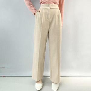 [나인포시즌]모모 자체제작 키작녀 모직 기모 와이드 통바지 투버튼 뒷밴딩 슬랙스 팬츠