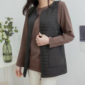 [드리다]엄마옷  DV21102 여성 봄 가을 라운드 경량 1온스 지퍼 빅사이즈 패딩 조끼 집업 초겨울 사무실 ..