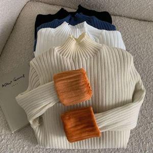 여성 데일리 따뜻 기모 스웨터 골지 목폴라티