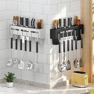 무타공 부착식 스텐 주방 싱크대 정리 선반 조리도구 칼걸이 칼꽂이 칼블럭 수납 후크 60cm 실버 L979