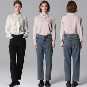 [르오트]2SET [홈쇼핑방송/르오트(LeOT)] 루즈 스트레이트 기모 데님팬츠 2종세트-사이즈 5588까지