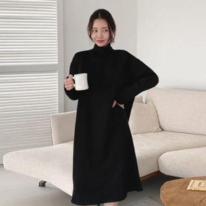 [유야]베이직 기모 무지 폴라 롱 원피스 -OP0203H- 빅사이즈 루즈핏 여성 겨울