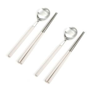 스텐 무광 수저세트 2개 (크림) 젓가락 숟가락 신혼부부 식당 가족 2인수저세트