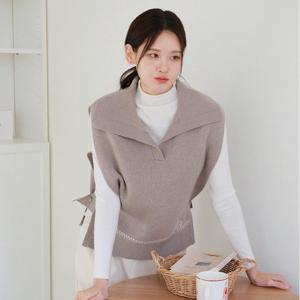 [최초가 99,000원][르포엠]메리노울100 헤리티지 카라 니트 베스트