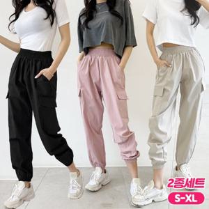 [가비진] 2종세트 여성 트레이닝복 밴딩 아노락 카고 조거 팬츠 바지 완전편해