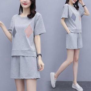 여성용 반팔 반바지 트레이닝복 세트 상하의 투피스 (WA3C4FF)