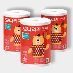 모나리자 점보롤 2겹 300m 4롤 x 3팩 총12롤 대용량 화장지 휴지 두루마리_JS