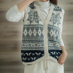 [미라클세븐]여성 눈꽃브이넥 배색 노르딕 니트조끼 가을용