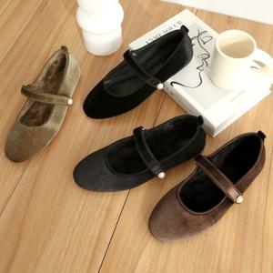 [비비오] 메리제인 슈즈 벨벳 빅사이즈 여성 신발 털안감 겨울플랫 ML5144.5110