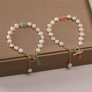 [다잇템_패션]여자 큐빅 진주 쥬얼리 천연옥 담수 팔찌