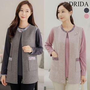 [드리다]여자 겨울 포근 페이즐리 빅사이즈 티셔츠 조끼 앙상블 셋트 50-60대 중년여성 엄마옷 선물 하객