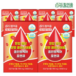 드림이음 혈압 혈당 혈행 콜레스테롤 올인원 케어 포엔큐 코엔자임Q10 바나바잎 은행잎추출물 홍국 6박스