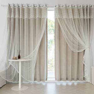까르데코 벨벳 방한암막+디망쉬 레이스 특대형 거실커튼 4장+커튼봉15자