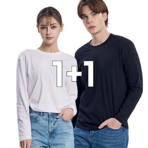 1+1 2장세트 공용 AAA 30수 순면 기본 레이어드 라운드 긴팔 티셔츠