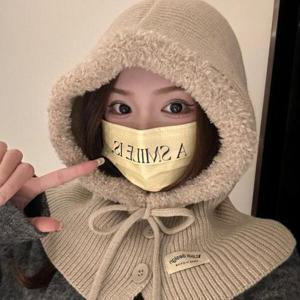 [홀리지]노하이 니트 루즈핏 후드 퍼 바라클라바 넥워머