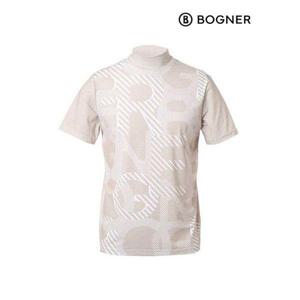 [보그너]남성 하이넥 로고빅 프린트 반팔 티셔츠 BEIGE