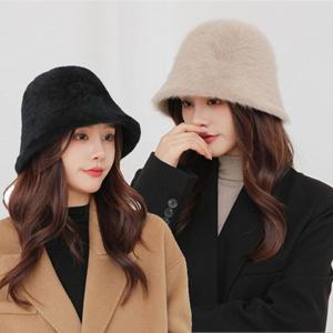 패션모자 여성스런 겨울모자 인조 토끼퍼 둥근쉐입 버킷햇