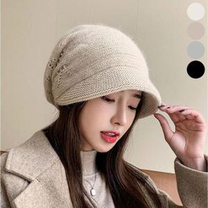 [OFLPO0N1]여성 큐빅 털 모자 챙있는 비니 겨울 니트 모자