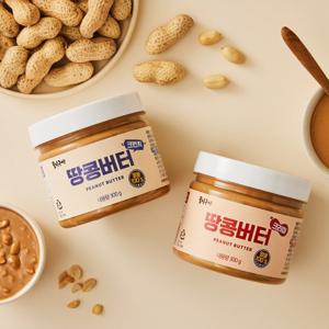 [꿀이구마 땅콩잼] 땅콩 100% 잼 크리미1+크런치1 땅콩버터 (300g, 2개)
