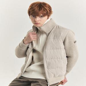 헤지스 남성 라이트베이지 페이크 스웨이드 하이브리드 구스다운 패딩 점퍼  (HZJU4D435I1)