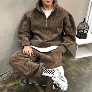 맨스토리 / 기모 반오픈 집업 골덴 남자 겨울 맨투맨 와이드팬츠 세트