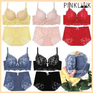 [핑크룩]엘리자 레이스 노와이어 왕뽕브라+팬티SET/택1