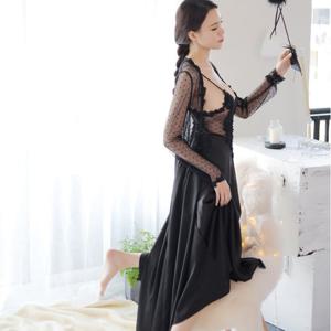 빅사이즈 러블리 롱 엔젤슬립 블랙(2+1)