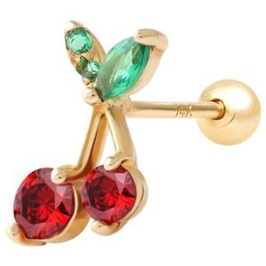 [미니아트] 14K 옐로골드 체리 과일 큐빅 피어싱 금 귀걸이 GF164