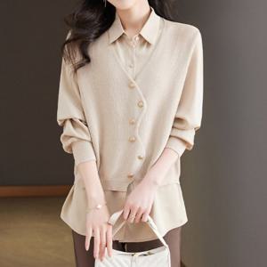 [블랙퀸]마감할인 썸 물결니트조끼 레이어드 블라우스 blk002358