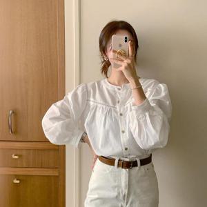 [모어오브]A_로앤 블라우스 노카라 긴팔 탑