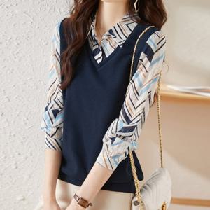 ★홈앤특가 ★[블랙퀸] 레디아 니트레이어드 셔츠 blk003301