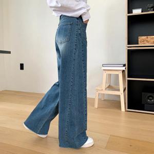 [다잇템]여성용 워싱 넓은 중청 진 면원단 미니멈 팬츠