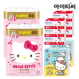 [런칭10주년] 헬로키티 골드라벨 4겹 24롤2팩+팝업티슈6팩+키친타올6팩