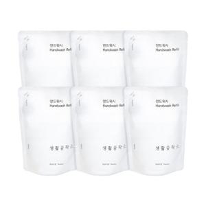 [생활공작소] 핸드워시 손세정제 리필 400ml 6개 / (파우더향/청포도향 택1)