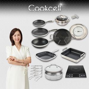 [쿡셀] 블랙큐브 세라믹 IH프라이팬+가마솥+패밀리팬 특집구성(프라이팬22cm, 프라이팬28cm, 궁중팬28cm)+사각멀티팬+블랙가마솥22cm/뚜껑, 36패밀리팬/뚜껑, 26사각프라이팬, 28찜기, 28유리뚜껑, 실리콘 손잡이(2P)+프라이팬거치대, 쿡셀인덕션