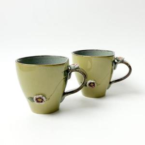 [BZG0JJ51_49]돌출꽃 노랑 머그컵 2P세트 380ml 커피잔 찻